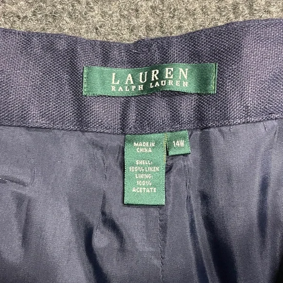 Lauren Ralph Lauren size 14W linen wide leg high waist pants navy bohemian - Picture 3 of 4